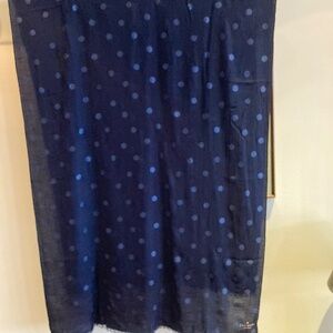 Kate Spade lightweight oblong blue scarf with scattered dots.  30" x 80"